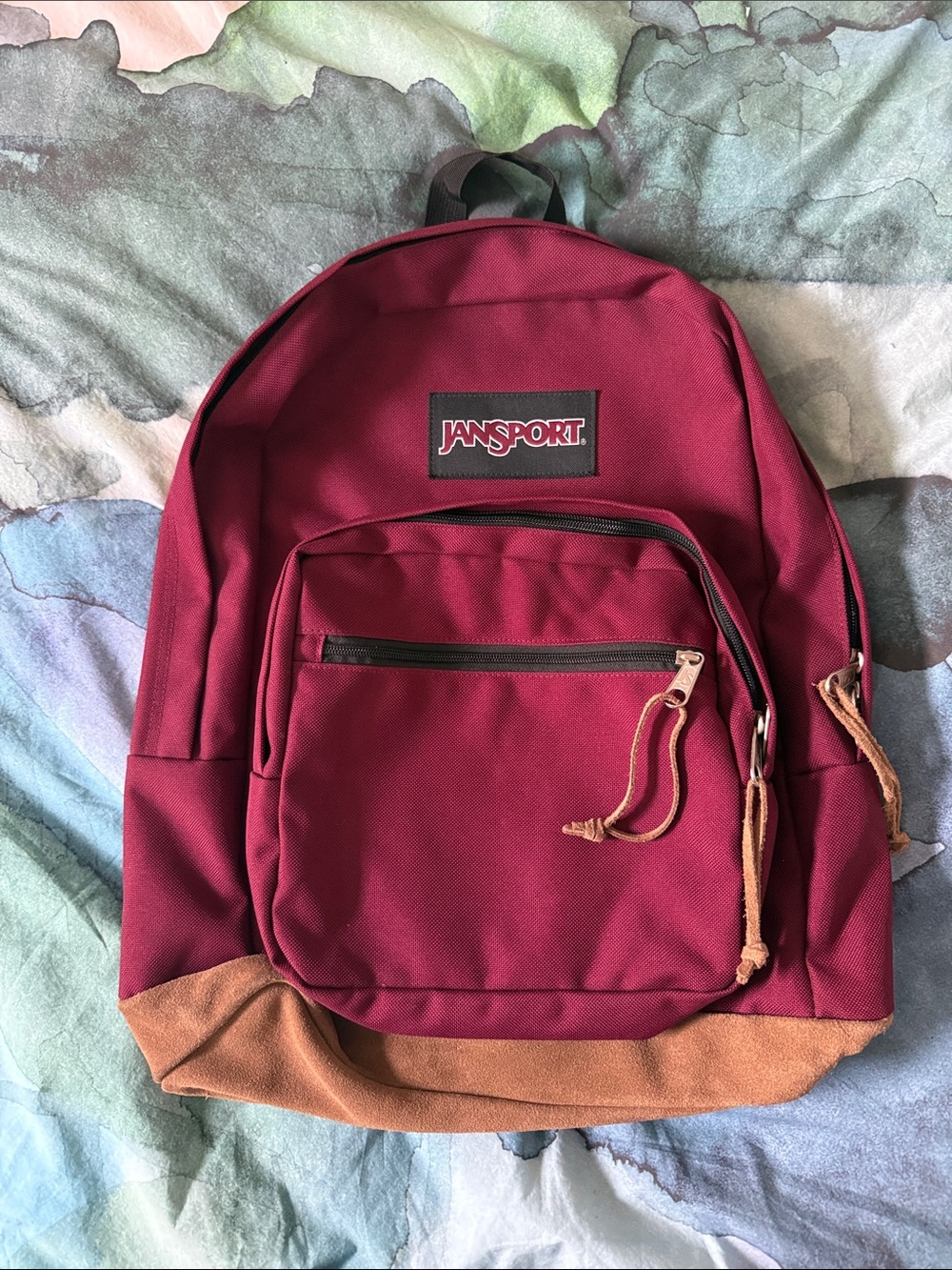 Jansport Maroon Backpack with Brown Suede Base